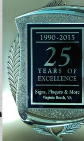 Cast plaque reading 25 Years of Excellence, 1990 to 2015, Signs, Plaques and More, Virginia Beach VA